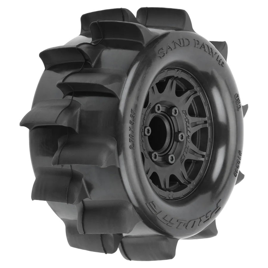 Sand Paw HP Belted 2.8" Sand Truck Tires Mounted on Raid Black detail 1