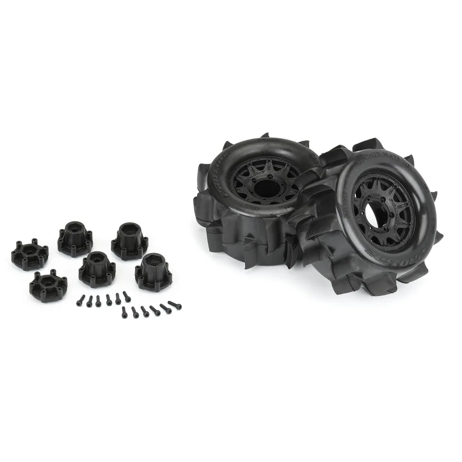 Sand Paw HP Belted 2.8" Sand Truck Tires Mounted on Raid Black detail 3